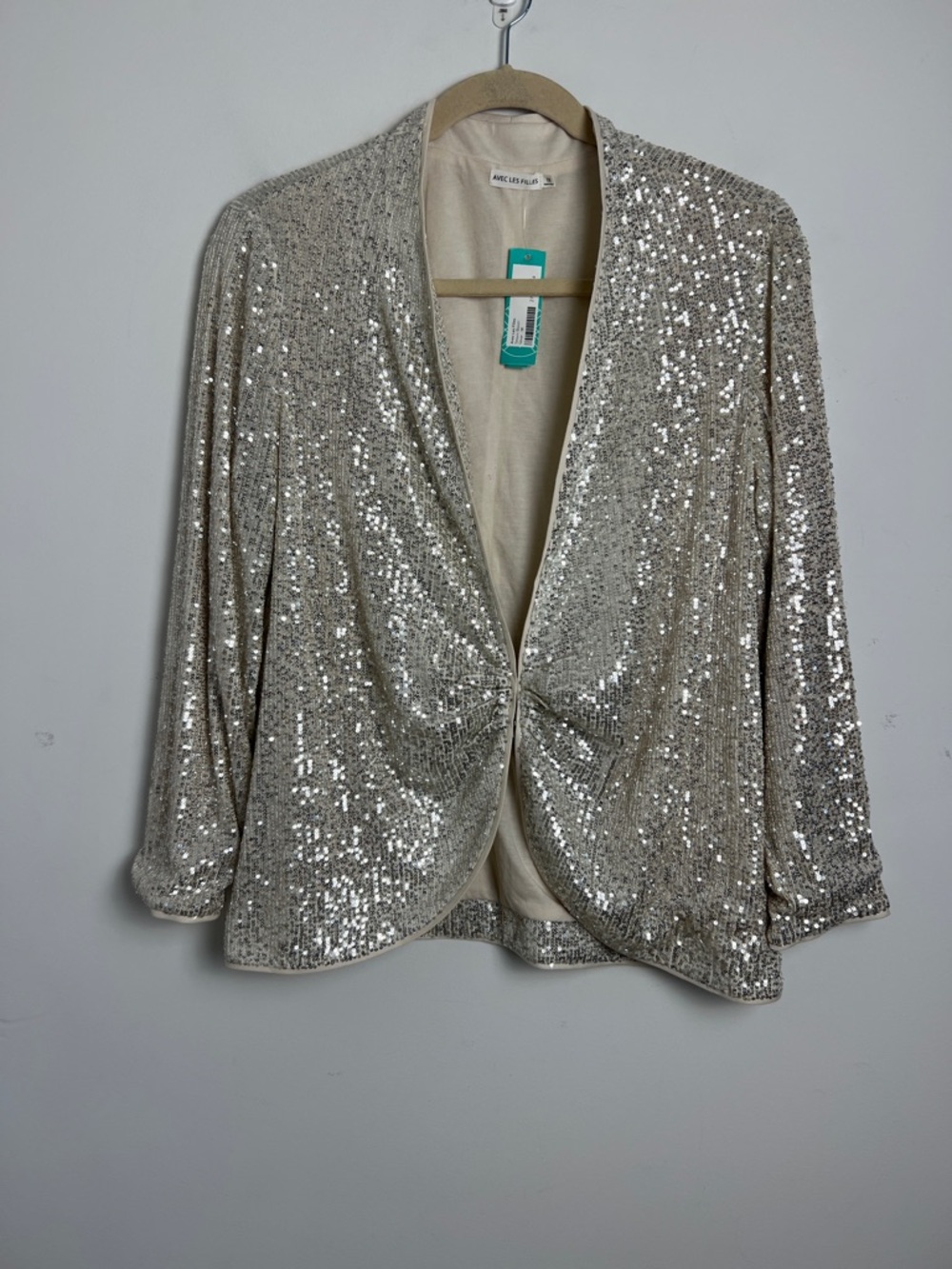 NEW Avec Les Filles X Stitch Fix Collaboration Silver Cream Sequin Formal Jacket